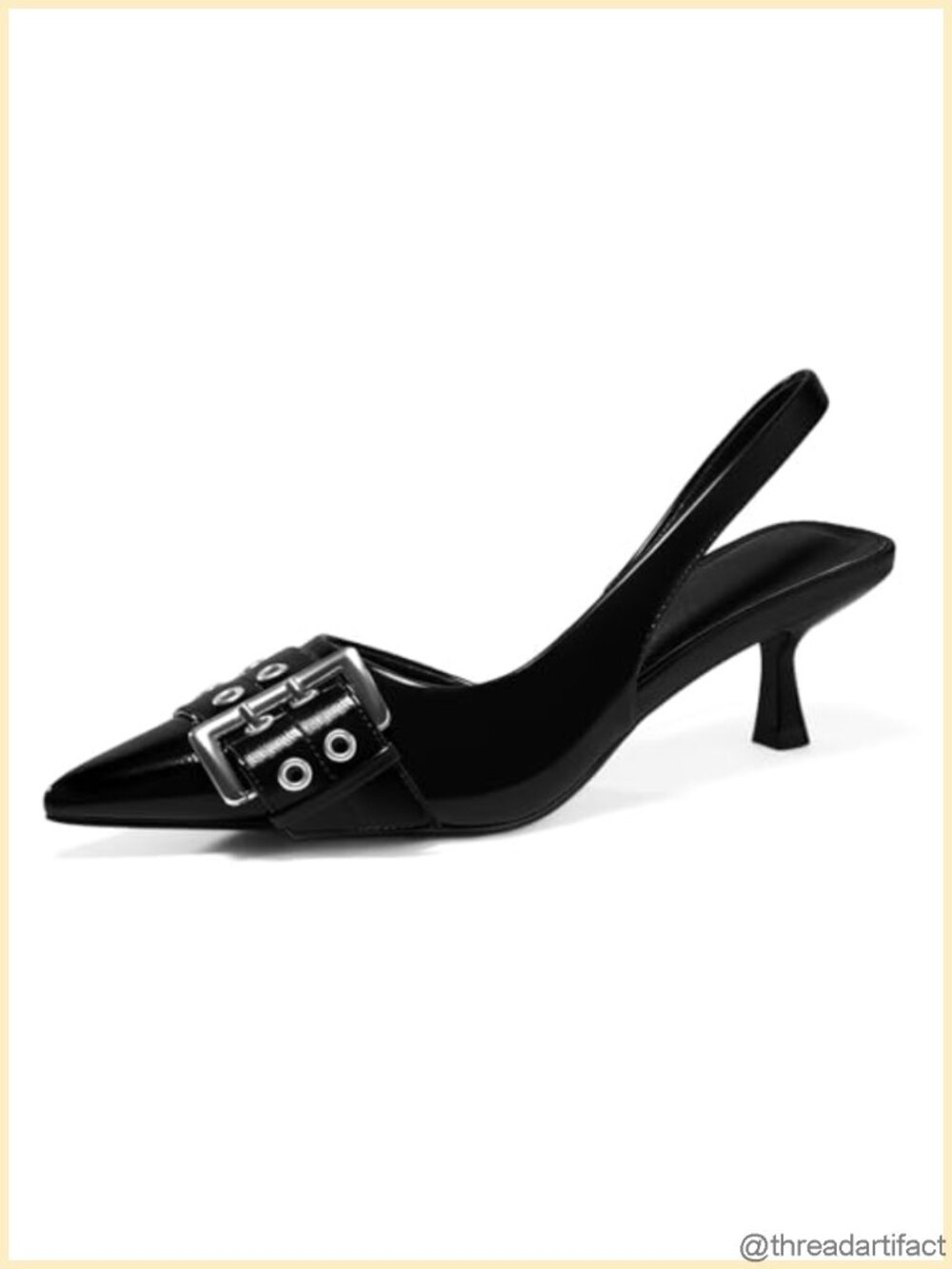 Kitten Low Heels Closed Pointed Toe Pumps D'Orsay Buckle Studded Dress Shoes